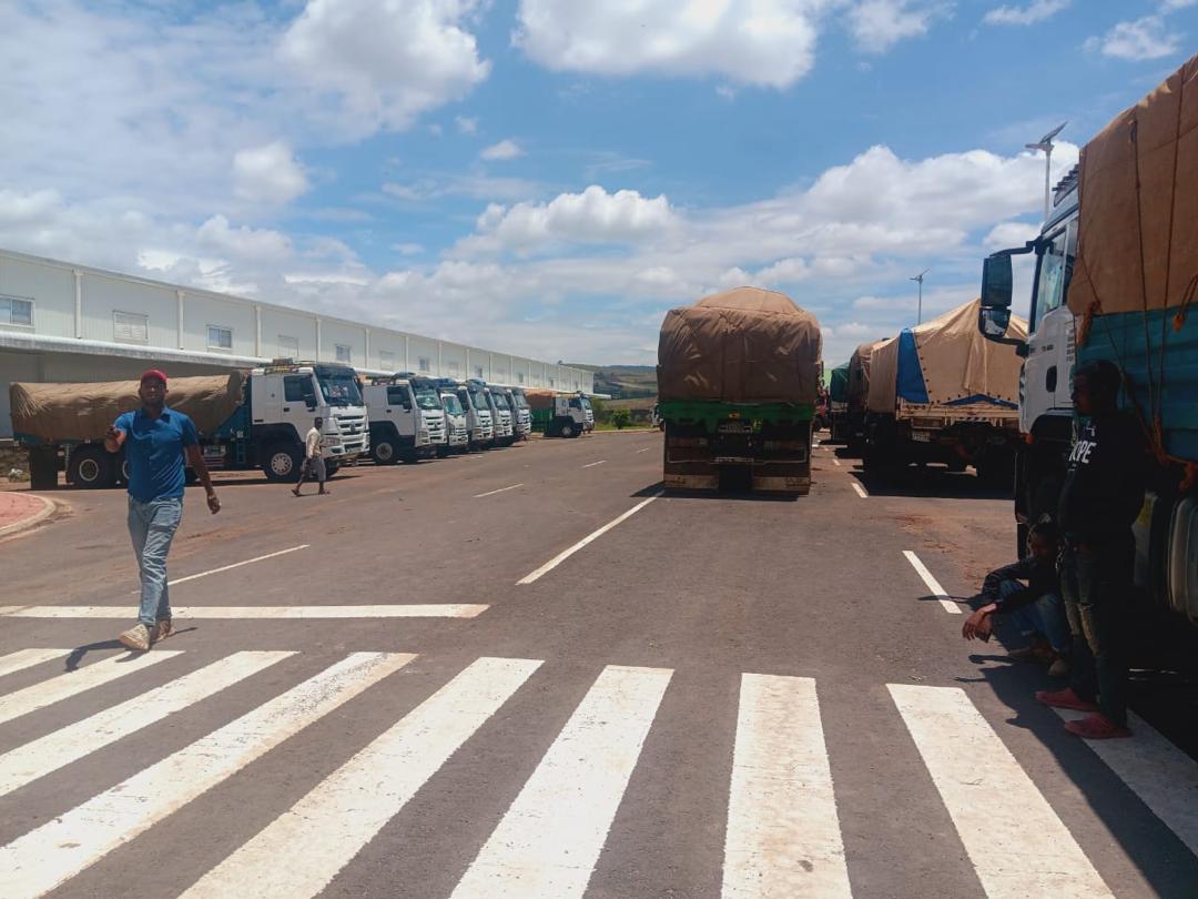 Truck loaded with coffee beans ready for shipment